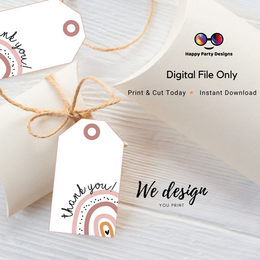 Boho rainbow Thank You Favor Tag | Birthday Party Decoration | Boho rainbow download | Digital | PRINTABLE | Instant download