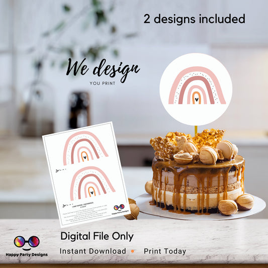 PRINTABLE Boho Rainbow Cake Topper | Boho Birthday Party Cake Topper | Birthday Cake Topper | Center pieces | Rainbow Party Cake Topper