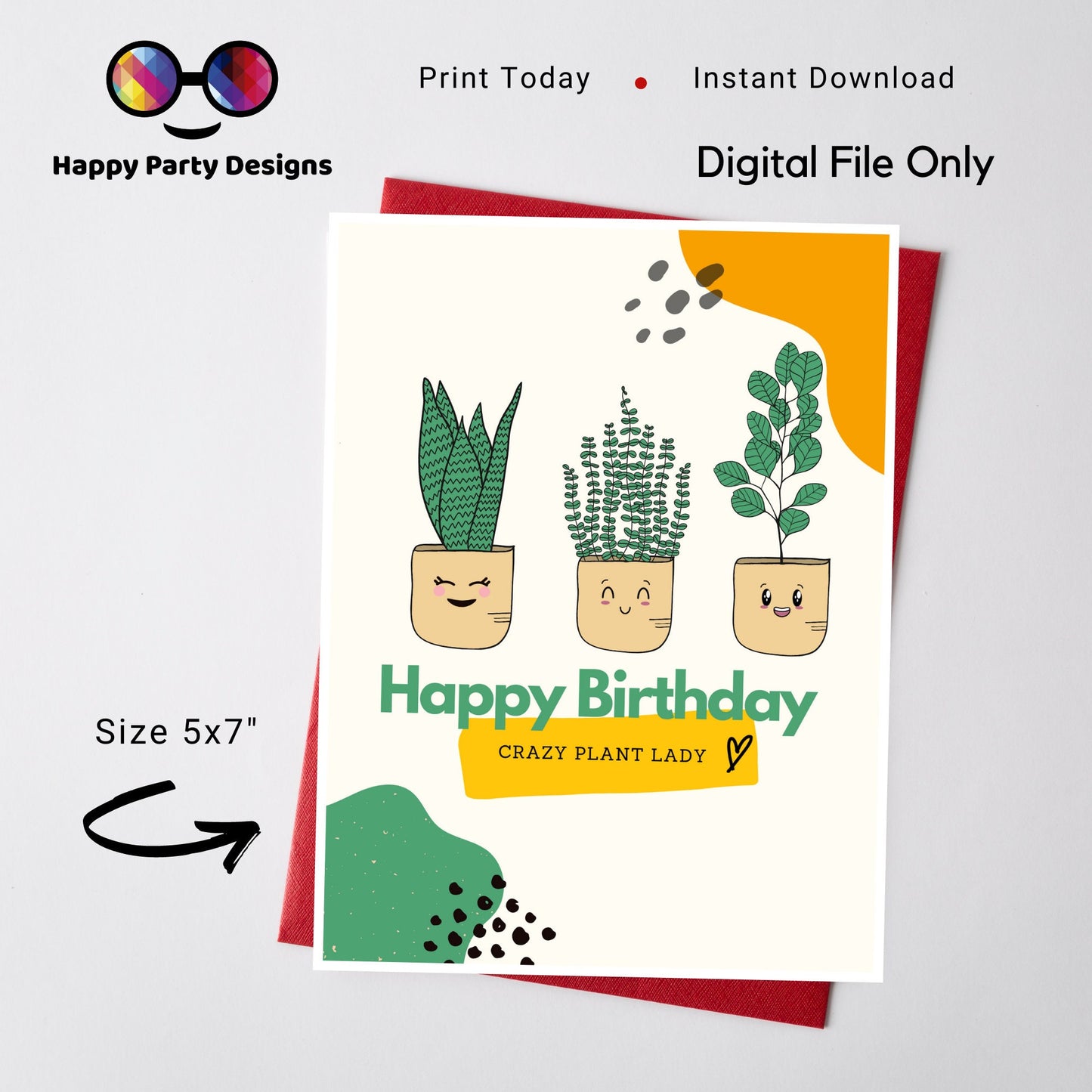 Crazy plant lady birthday card | Birthday Card | Happy Birthday | Instant Download | greeting card