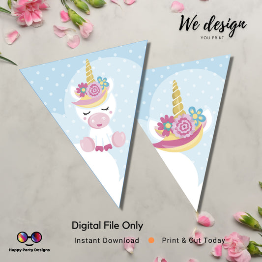 PRINTABLE Unicorn Pennant Banner | Perfect for Birthdays | Instant Download | Unicorn decoration | Just Print, Cut and Hang!