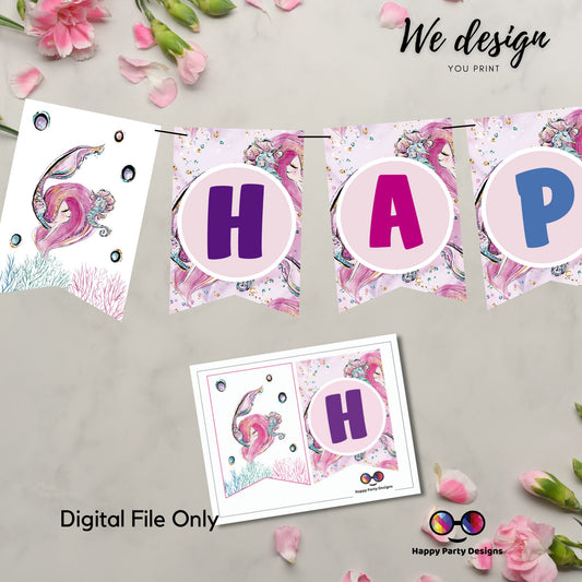 Happy Birthday Banner | Mermaid Birthday Banner | Mermaid Birthday Theme | Mermaid Birthday | Instant download | PRINTABLE DIGITAL