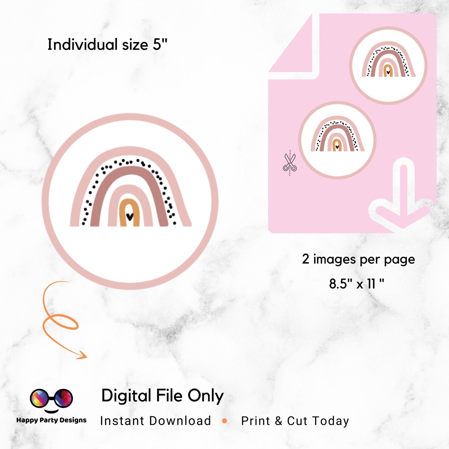 PRINTABLE Boho Rainbow Cake Topper | Boho Birthday Party Cake Topper | Birthday Cake Topper | Center pieces | Rainbow Party Cake Topper