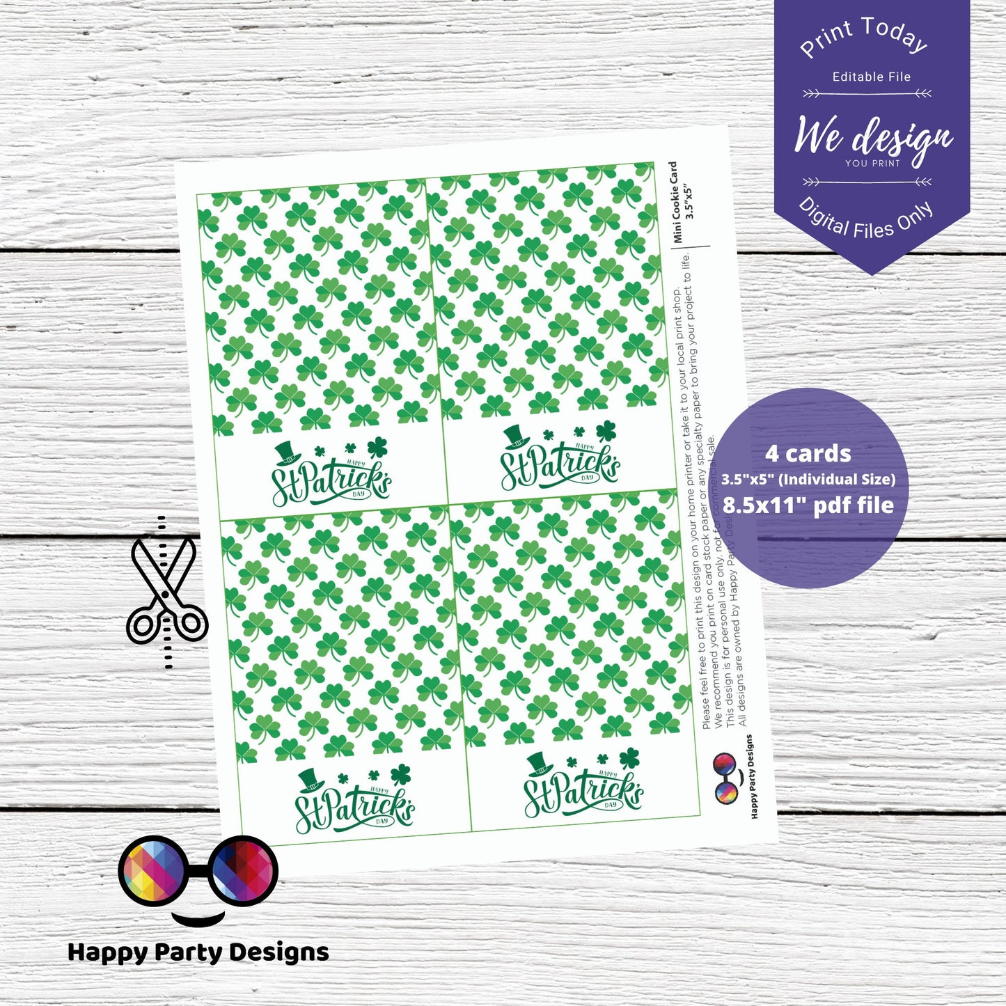 St. Patrick's Printable Mini Cookie Card | Happy St. Patrick's Day 3.5"x5" Tag | St. Patrick's Day card Cookie Tag | St. Patrick's day