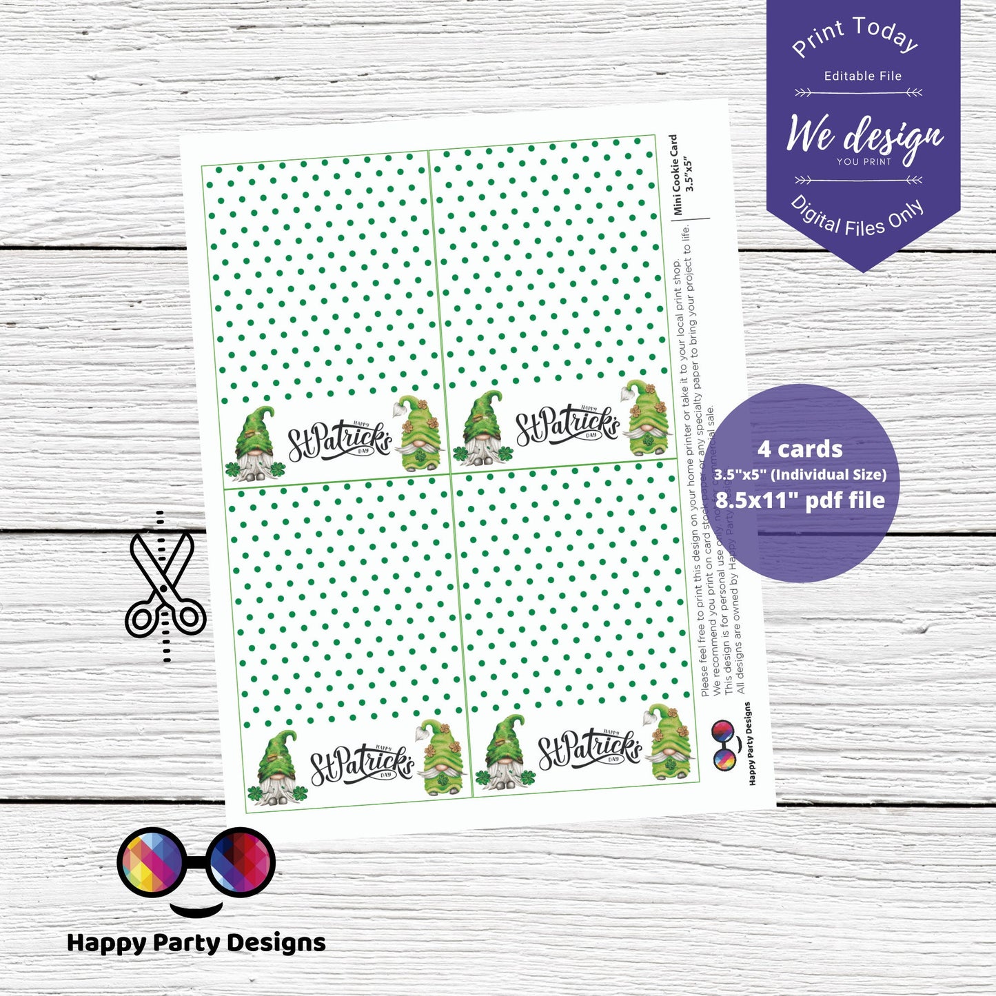 St. Patrick's Day gnomes Cookie Tag 3.5" X 5" | Happy St. Patrick's Day Tag | St Patrick's Day Printable Cookie Card  | St. Patrick's day