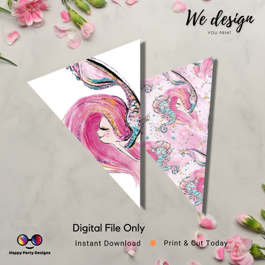 PRINTABLE Mermaid Pennant Banner | Mermaid watercolor | Mermaid birthday |  Instant Download | Just Print, Cut and Hang!