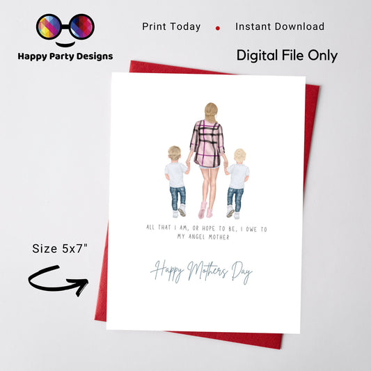 Happy Mother's day | greeting Card | Mother and sons | Instant Download | Mothers Day themed card | Mom with kids