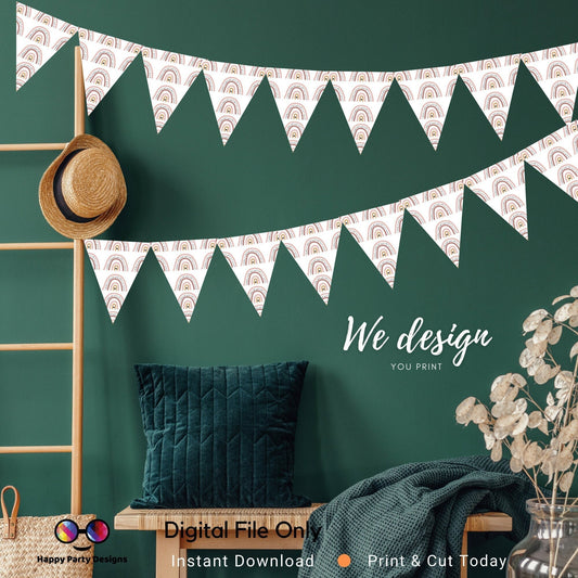 PRINTABLE Boho rainbow Pennant Banner | Rainbow decoration | Instant Download | Boho Party | Boho decor |  Boho Birthday