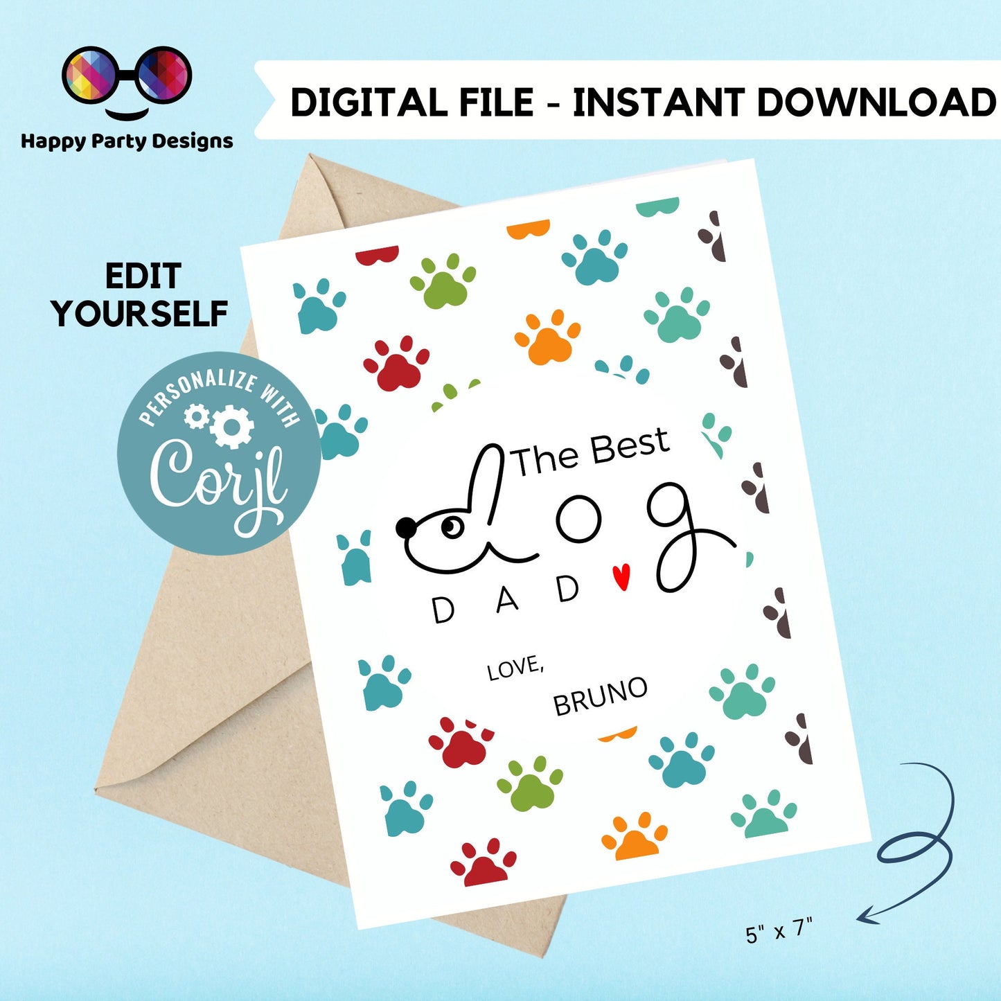 Dog Fathers Day Card | Cheers for being the best  | Instant Download | Fathers day Card from the dog  | Card from the dog  |  From the dog