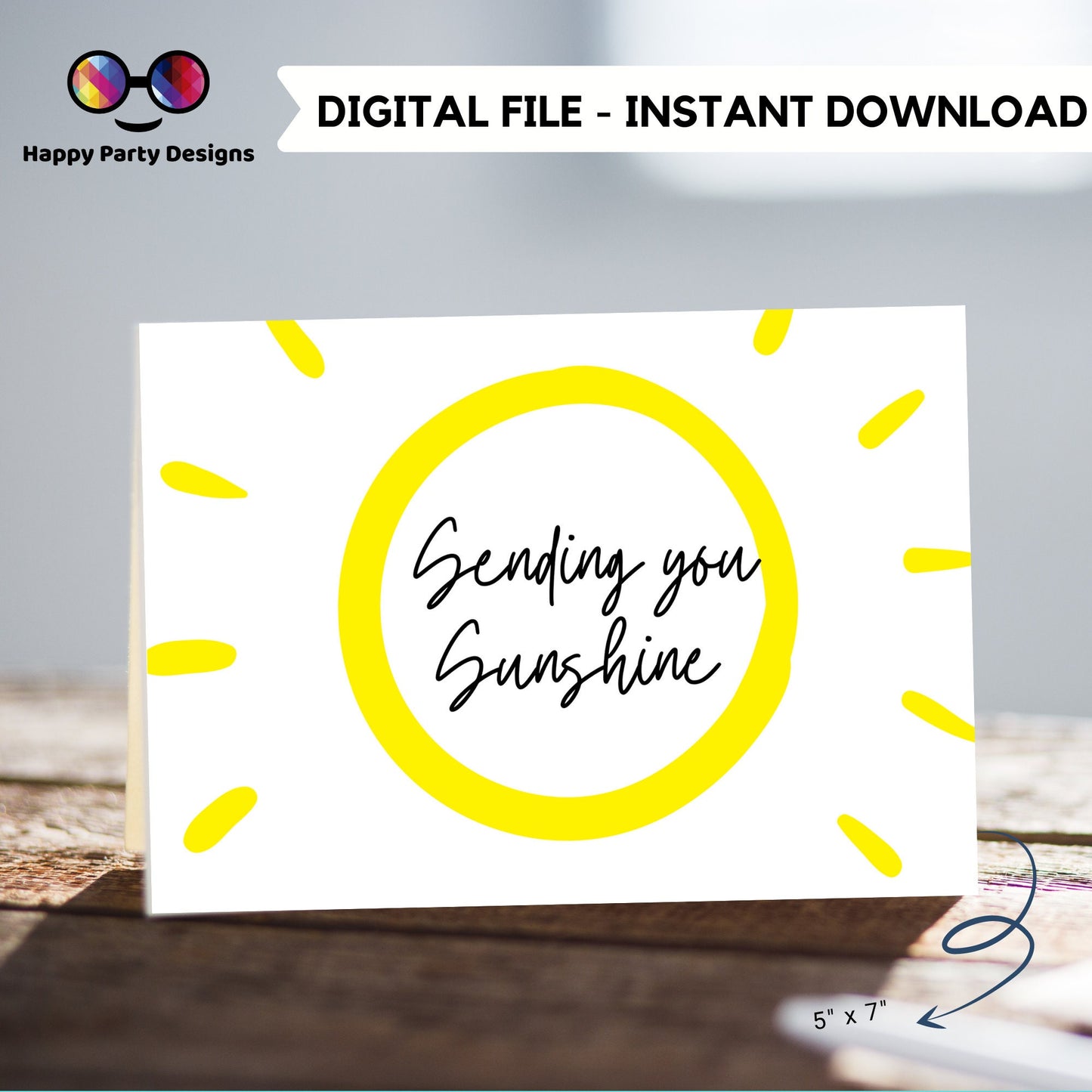 Sending you Sunshine greeting Card | positive card for friend | Thinking of you card | Instant Download | Cheer Up Card | Encouragement