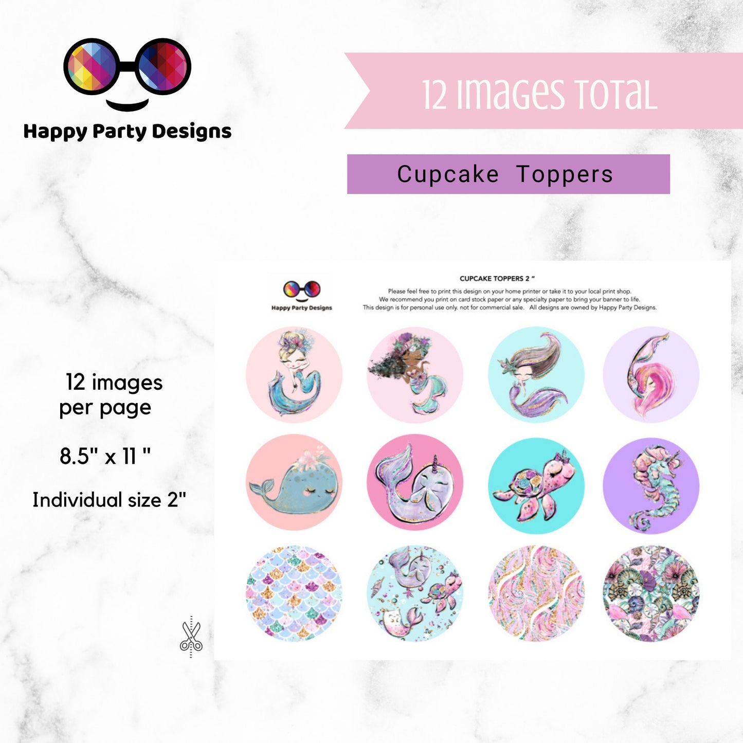 Mermaid Cupcake toppers for Girls | Birthday Girl | Cupcake Toppers | Instant Download | Digital | Mermaid Birthday Party | Mermaid Birthday