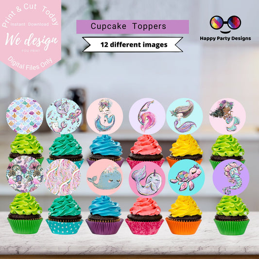 Mermaid Cupcake toppers for Girls | Birthday Girl | Cupcake Toppers | Instant Download | Digital | Mermaid Birthday Party | Mermaid Birthday