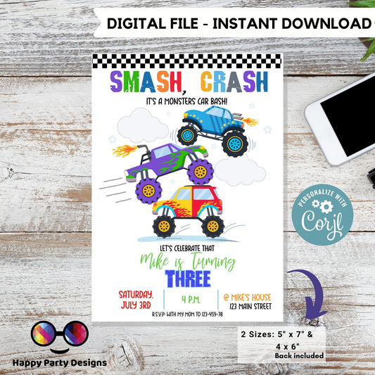 Monster truck digital invitation| Monster Truck Party | Monster Truck invitation