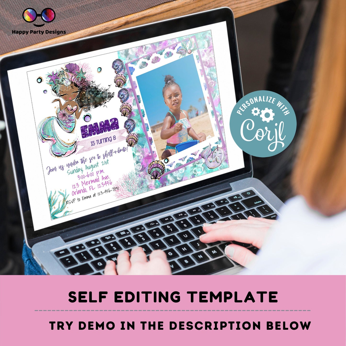 Editable Mermaid Invitation with picture | African American mermaid party | Mermaid Birthday | Mermaid Digital File | INSTANT download