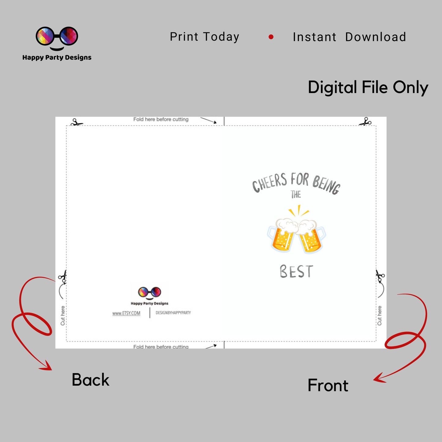 Fathers day greeting Card | Cheers for being the best  | Instant Download | fathers day from daughter | fathers day from son