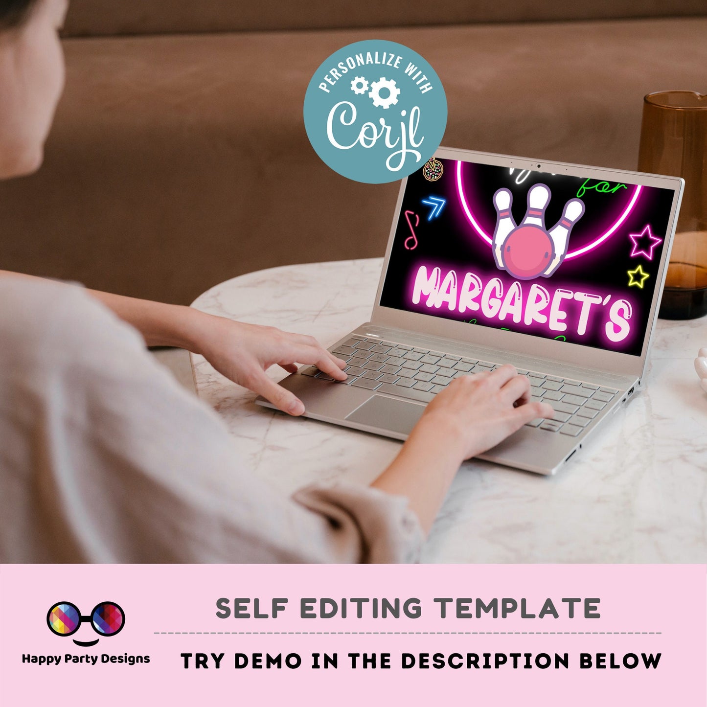 EDITABLE Bowling Birthday Girl | Bowling Girl Invitation | Birthday Girl | Instant Download | Digital | Neon Party #K3