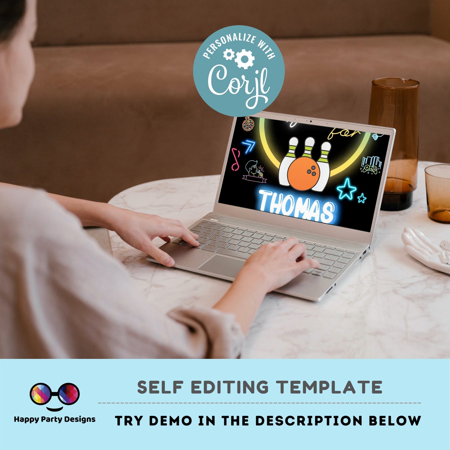 EDITABLE Bowling Birthday Boy | Bowling Boy Invitation | Birthday Boy | Instant Download | Digital | Neon  Party #K4