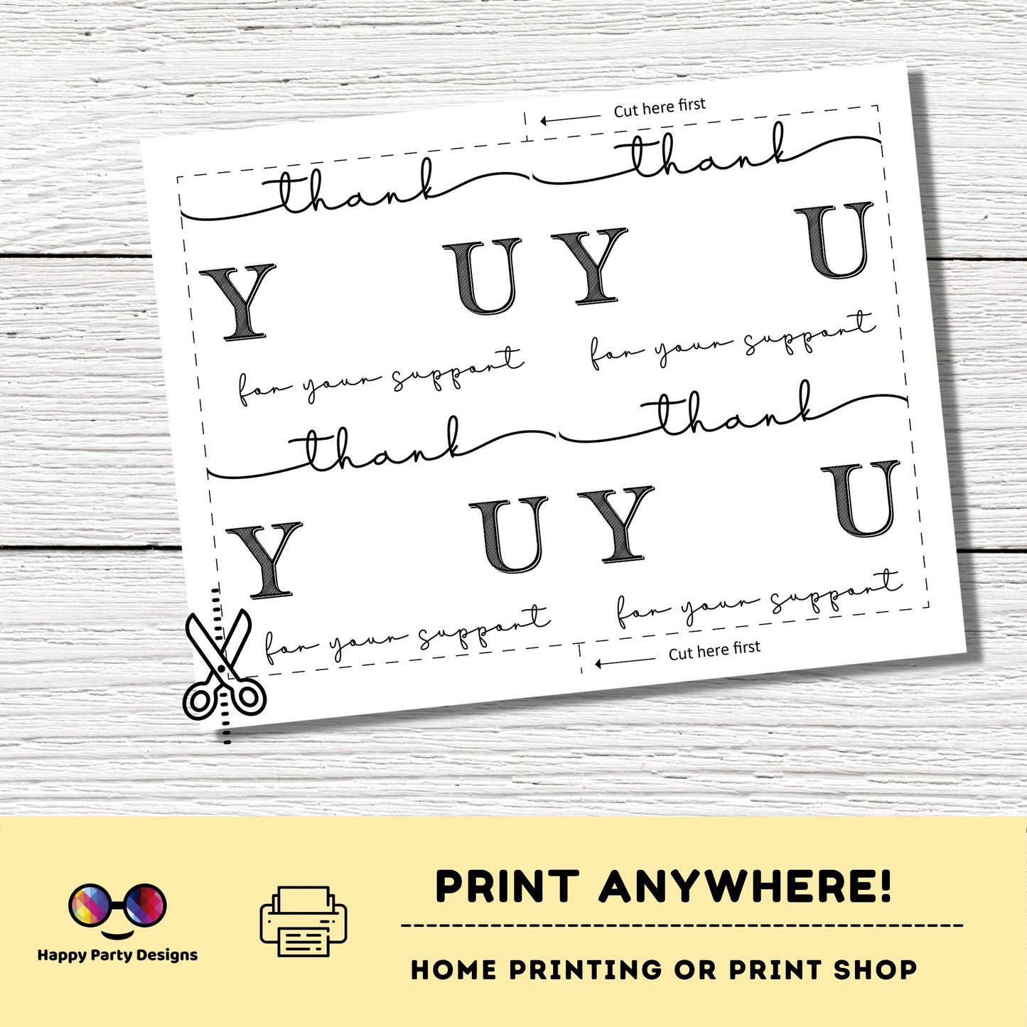 Thank You For Your Support Black and White Cookie Card |  Printable Mini Cookie Card 3.5" X 5" | Packaging Mini Cookies |  appreciation card