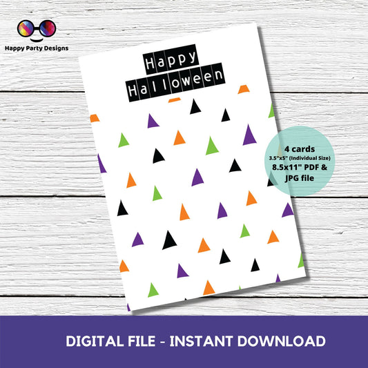 Happy Halloween Cookie Tag 3.5" X 5" | Halloween Tag | Happy Halloween Printable Mini Cookie Card | triangles purple and green