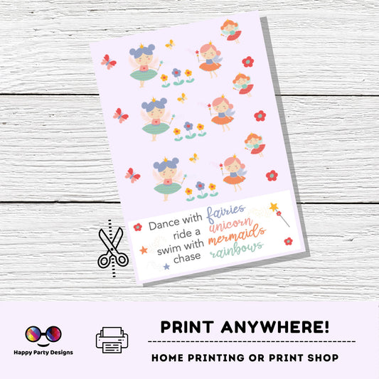 Fairies Cookie Tag 3.5" X 5" | Fairies Tag | Fairies Card to print l Printable Mini Cookie Card