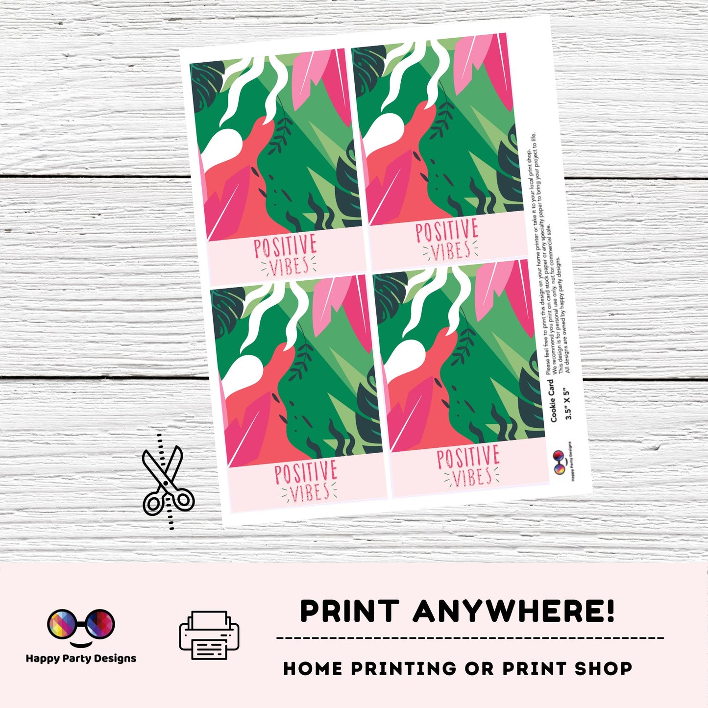 Cookie Tag 3.5" X 5" | Positive Vibes Summer Tag |Summer Printable Mini Cookie Card  | Leaves cookie tag   | Monstera  cookie tag