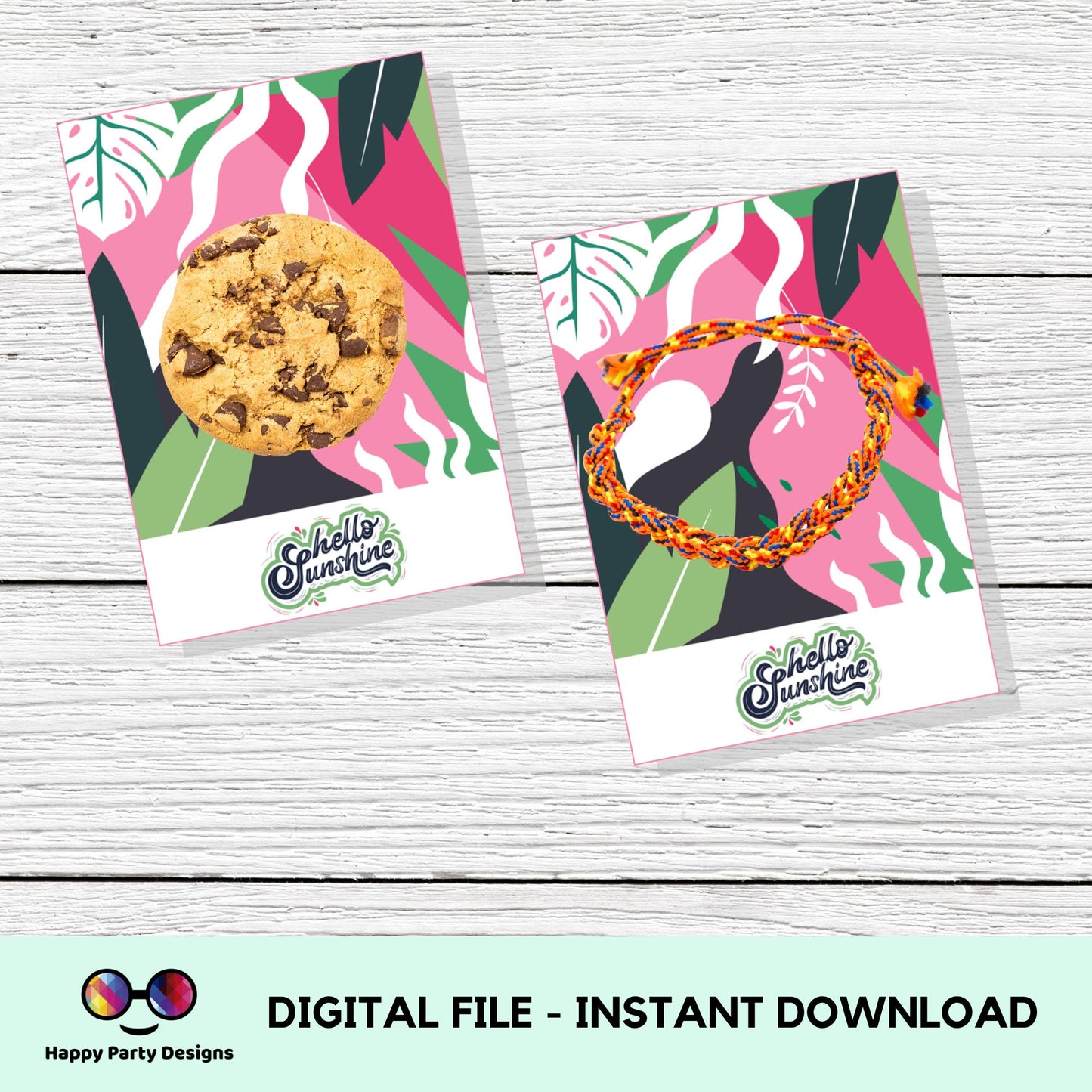 Cookie Tag 3.5" X 5" | Hello Sunshine  Summer Tag | Summer Printable Mini Cookie Card  | Leaves cookie tag   | Monstera  cookie tag
