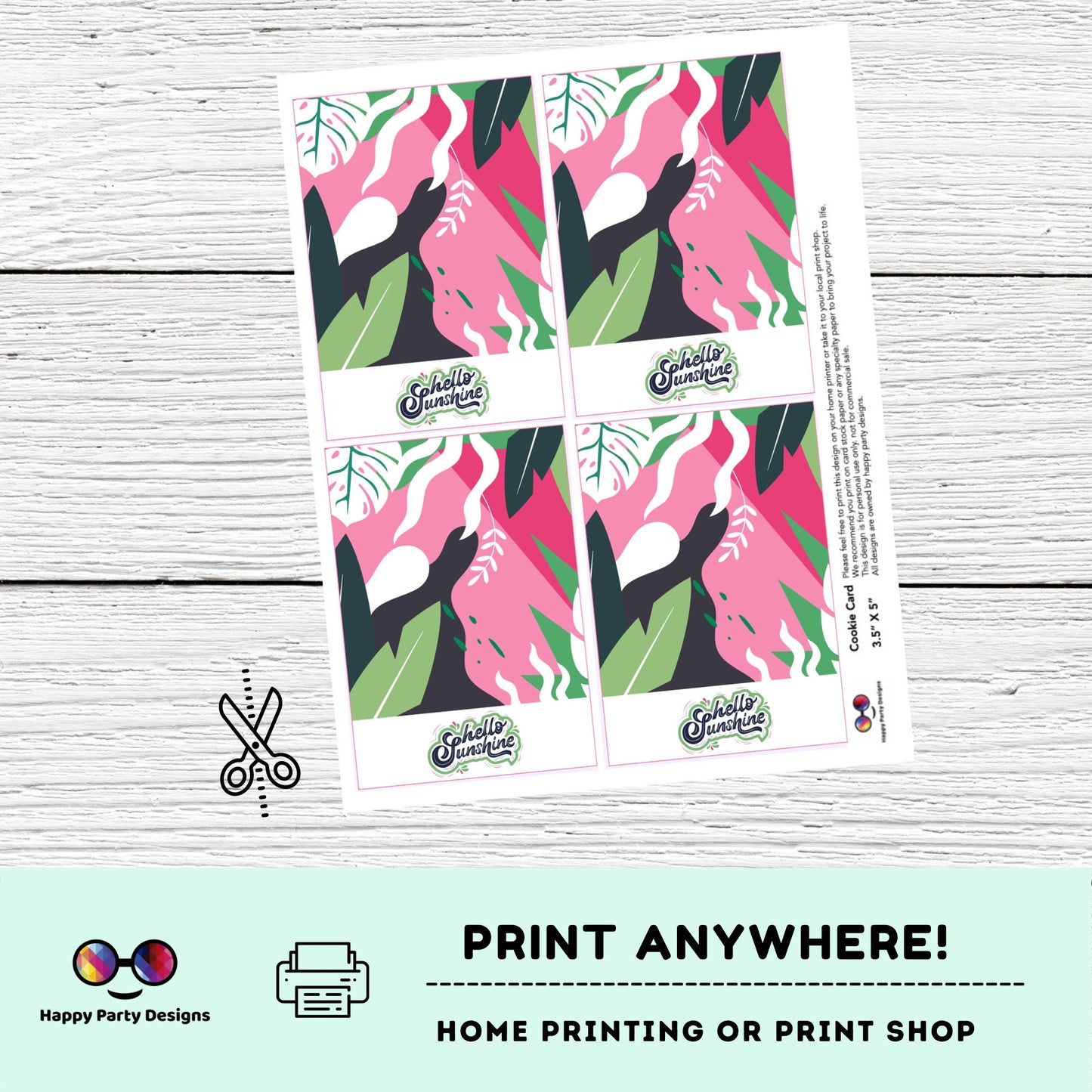 Cookie Tag 3.5" X 5" | Hello Sunshine  Summer Tag | Summer Printable Mini Cookie Card  | Leaves cookie tag   | Monstera  cookie tag