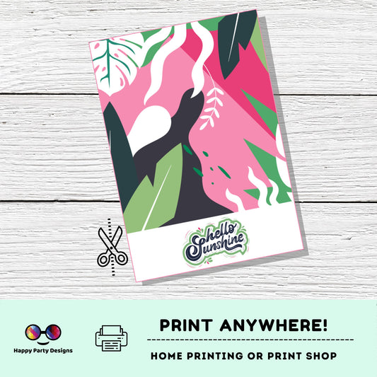 Cookie Tag 3.5" X 5" | Hello Sunshine  Summer Tag | Summer Printable Mini Cookie Card  | Leaves cookie tag   | Monstera  cookie tag