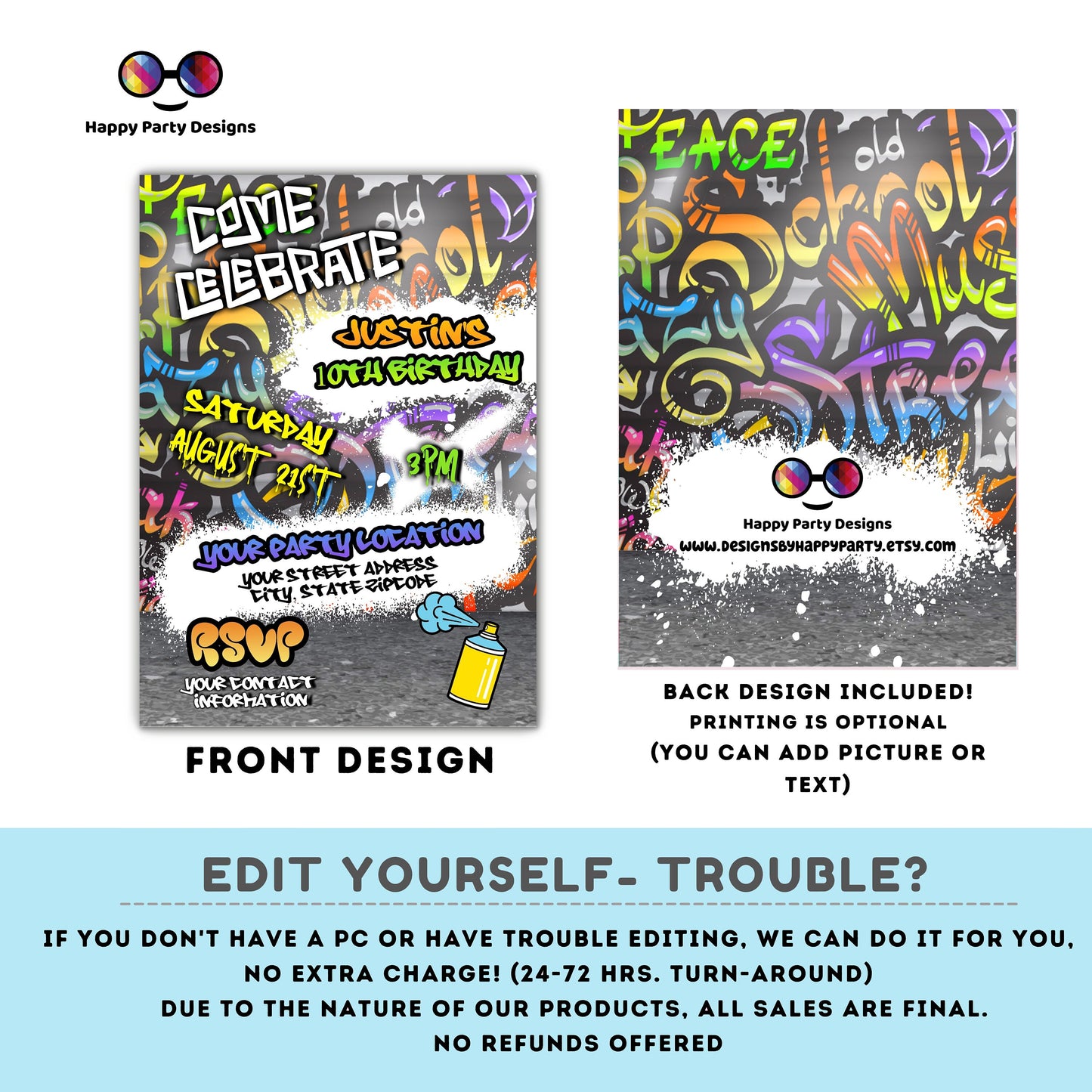 Editable Graffiti invitation | Digital graffiti printable invite | Birthday boy | Graffiti Invitation | Personalize Online #K1