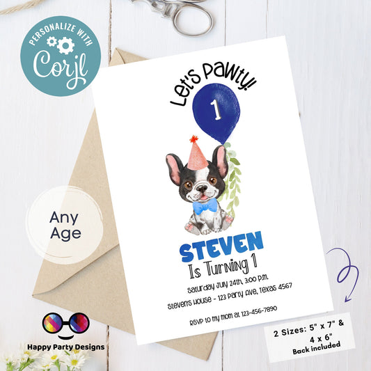 Lets Pawty Birthday | Puppy Invitation | Dog Birthday invitation | Pawty Birthday Invitation | digital invitation | Personalize Online