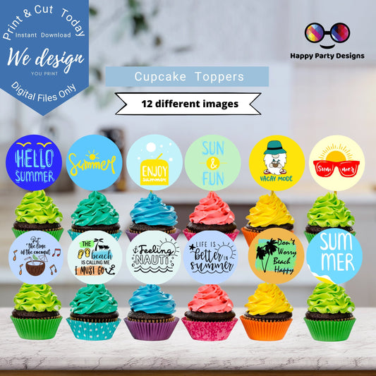 Summer Cupcake Toppers | Tropical Blue Cupcake Toppers | Kids party decorations  | Instant Download | Digital | Summer Birthday Party Themed