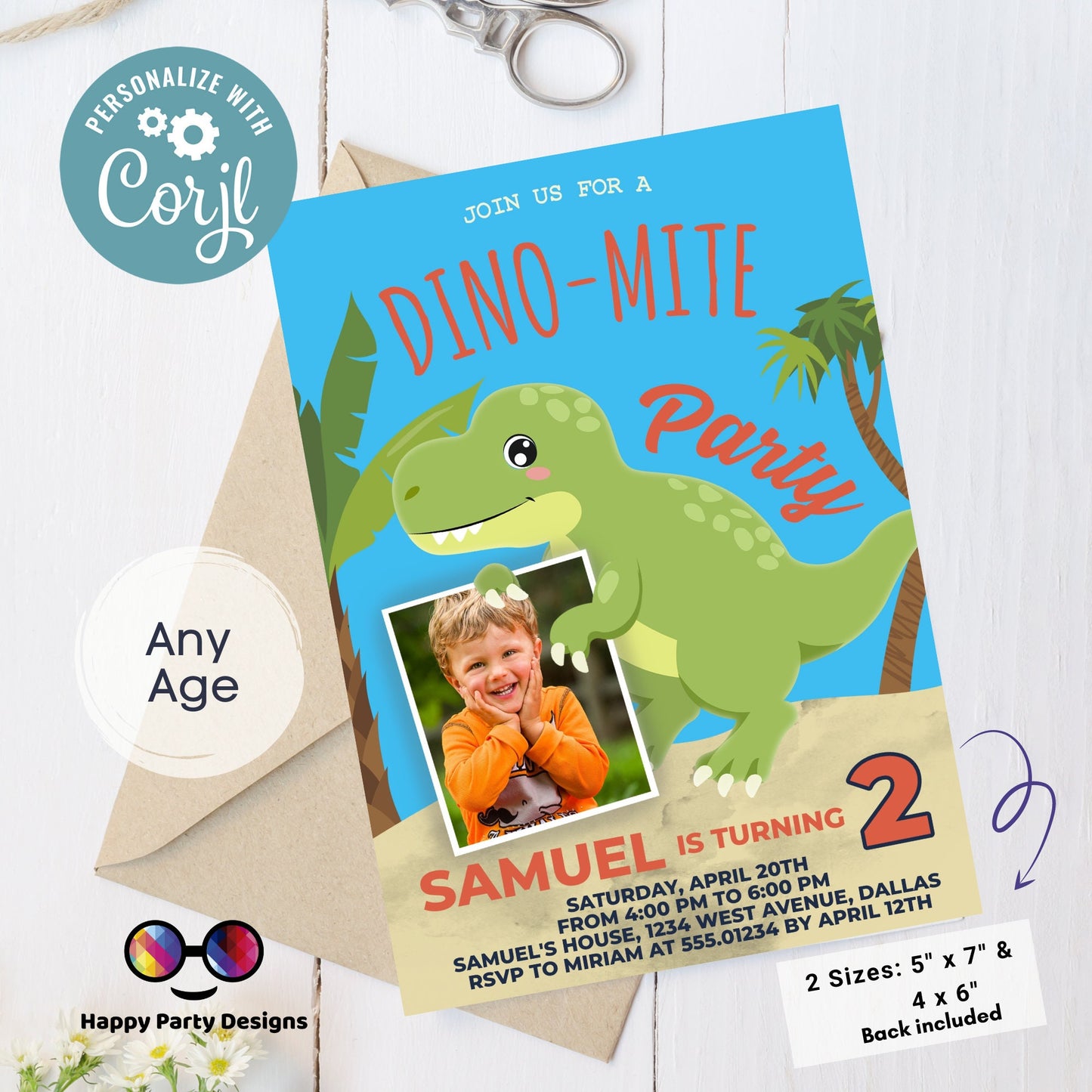Editable Boy Dinosaur Birthday Invitation | Dino-mite Birthday Invitation | Dino Birthday invitations | Cute Dinosaur Birthday Invitation