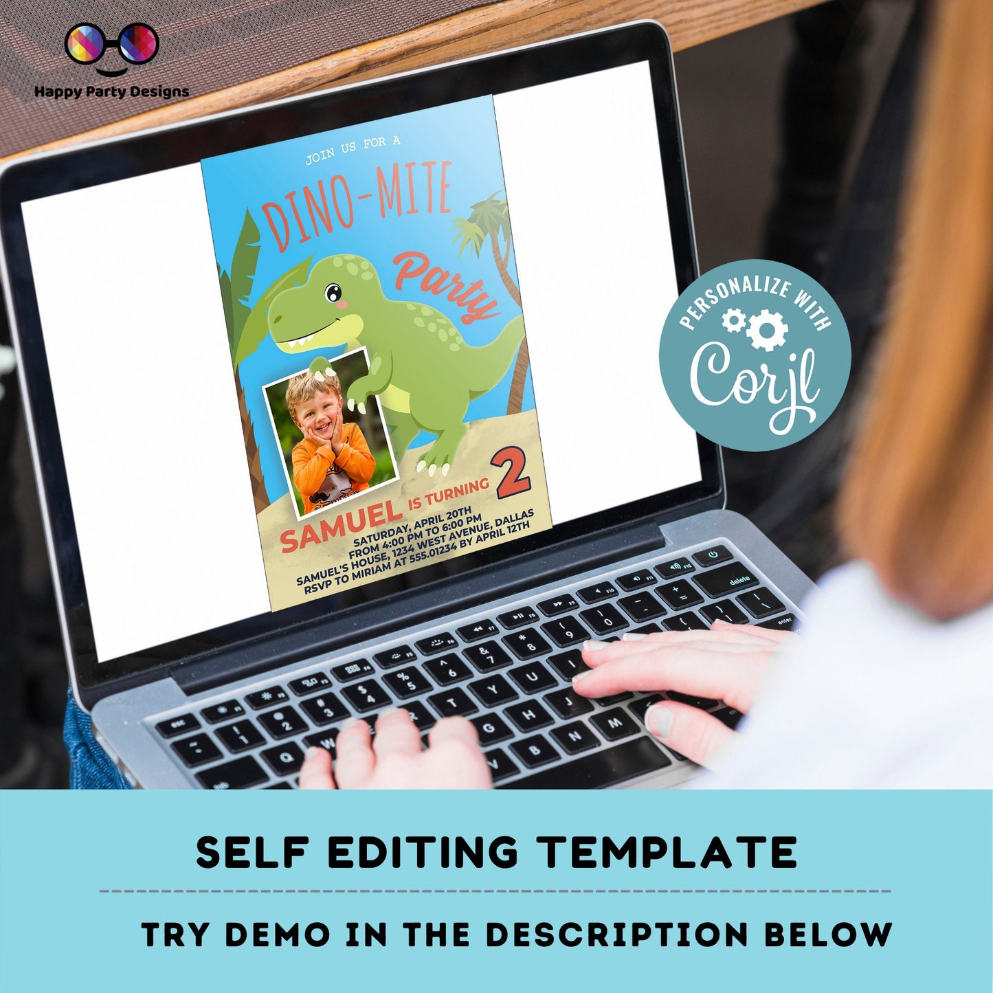 Editable Boy Dinosaur Birthday Invitation | Dino-mite Birthday Invitation | Dino Birthday invitations | Cute Dinosaur Birthday Invitation