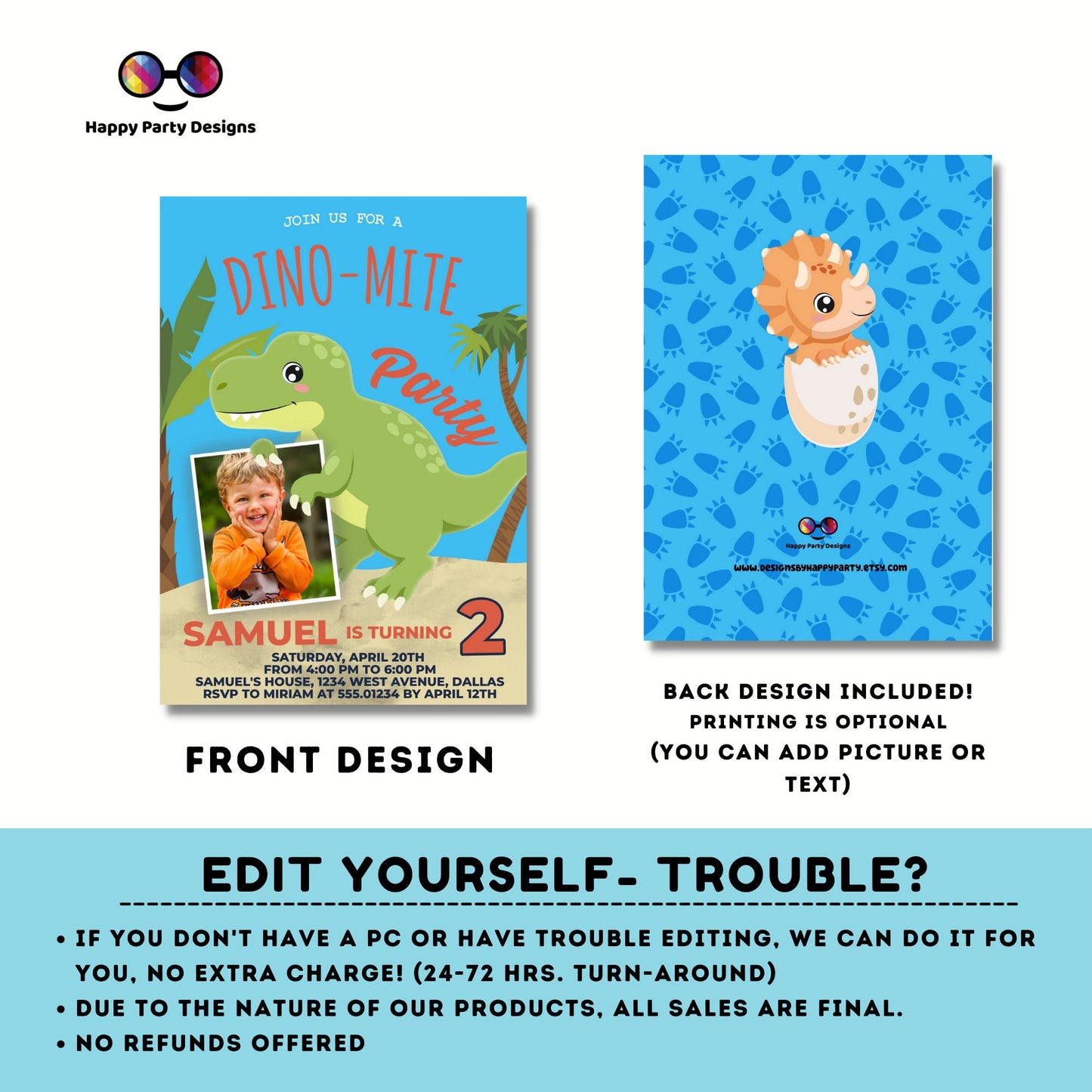 Editable Boy Dinosaur Birthday Invitation | Dino-mite Birthday Invitation | Dino Birthday invitations | Cute Dinosaur Birthday Invitation