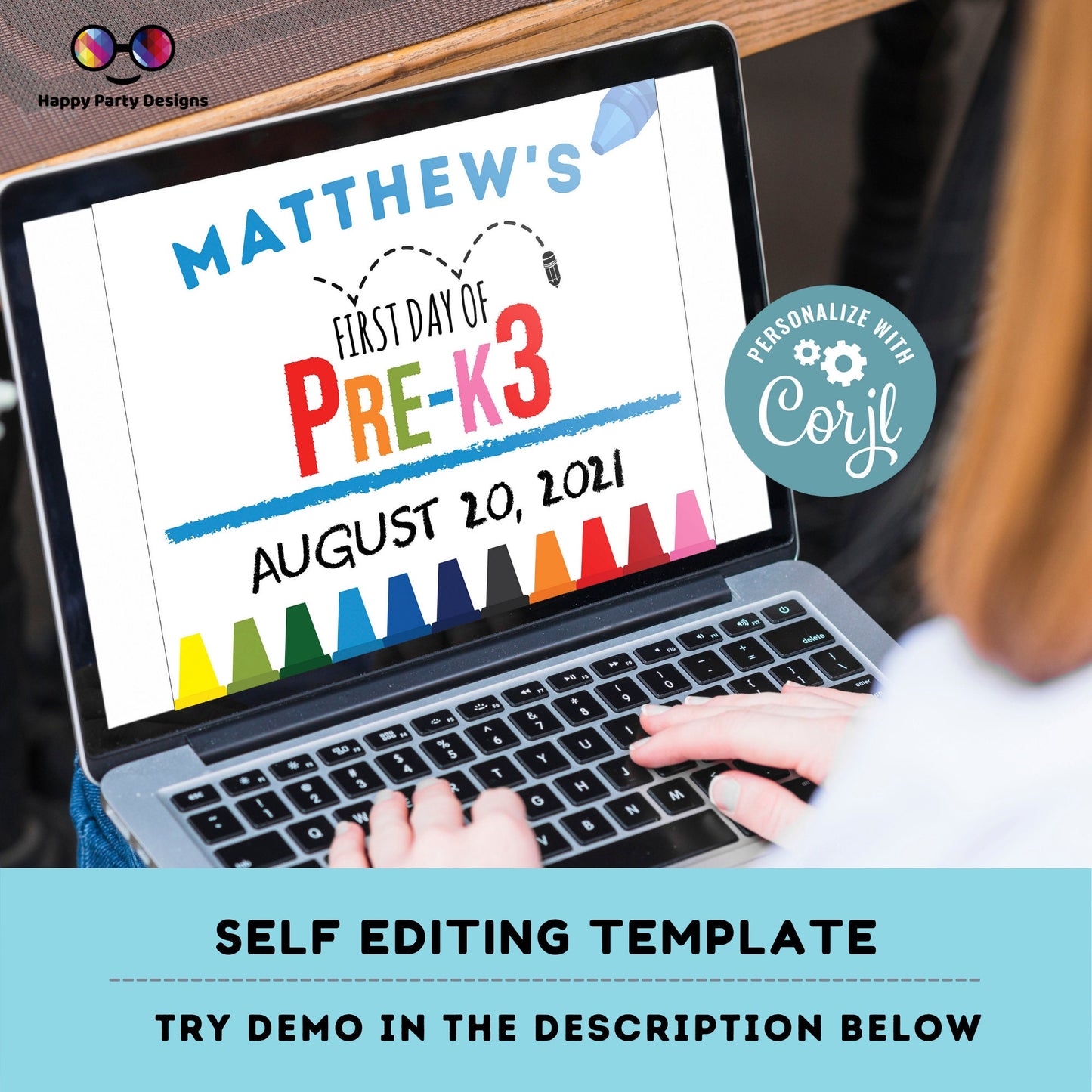 Editable First day of Pre-K3 | Pre-K3 Sign | 1st Day of Pre-K3 Sign | personalized school sign