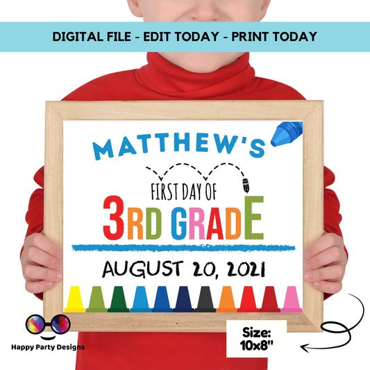 Editable First day of 3rd grade | Third grade Sign | 1st Day of 3rd grade Sign | personalized school sign