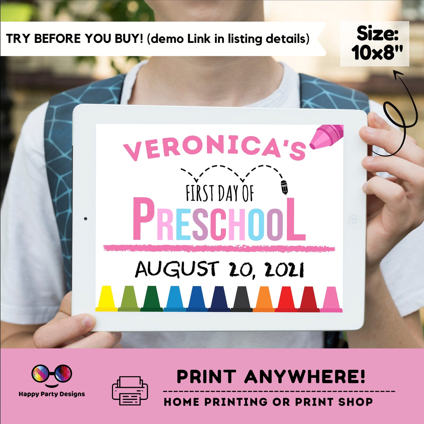 Editable First day of Preschool | Preschool Sign | 1st Day of Preschool Sign | personalized school sign