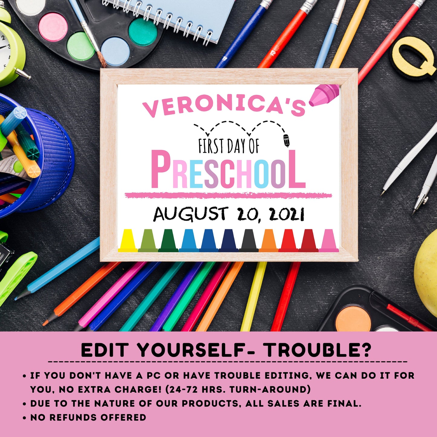 Editable First day of Preschool | Preschool Sign | 1st Day of Preschool Sign | personalized school sign