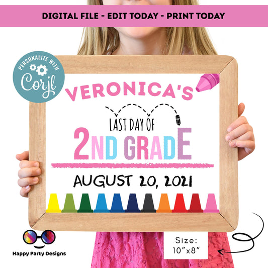 Editable Last day of 2nd grade | Second grade Sign | Last Day of 2nd grade Sign | personalized school sign