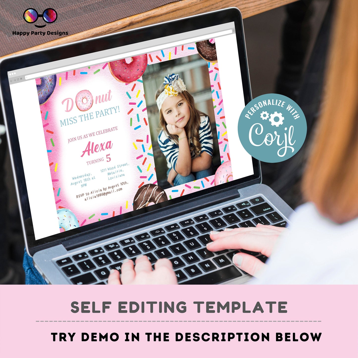 Editable Donut Miss the party! with picture Birthday Invitation | Girl invite | Donut Birthday invitations | Cute Donut Birthday Invitation