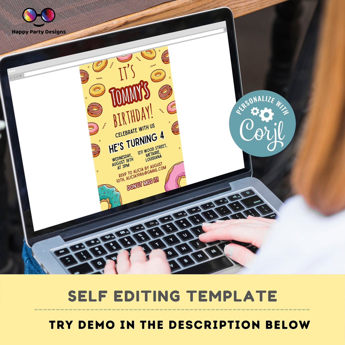 Editable Donut Birthday Invitation | Boy or girl Invitation | Donut Birthday invitations | Donut Birthday Invitation