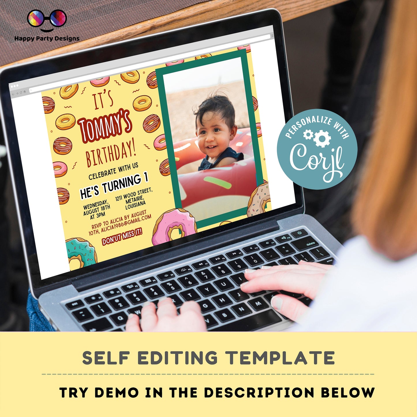 Editable Donut Birthday Invitation with picture | Boy or girl Invitation | Donut Birthday invitations | Donut Birthday Invitation