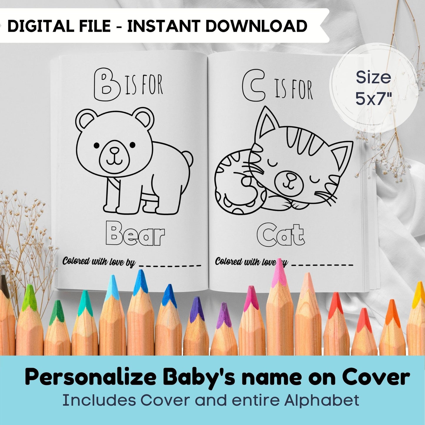 Baby Shower Coloring Book for boys 5x7" | First ABC coloring book for Baby Shower | Printable ABC Book Baby Shower Activity | Baby Keepsake