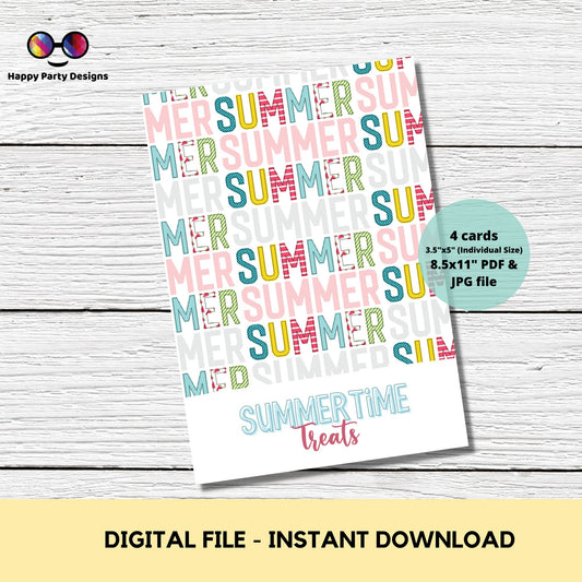 Summer treats Cookie Tag 3.5" X 5" | Summer Tag | Berries Printable Mini Cookie Card  | Watercolor strawberry