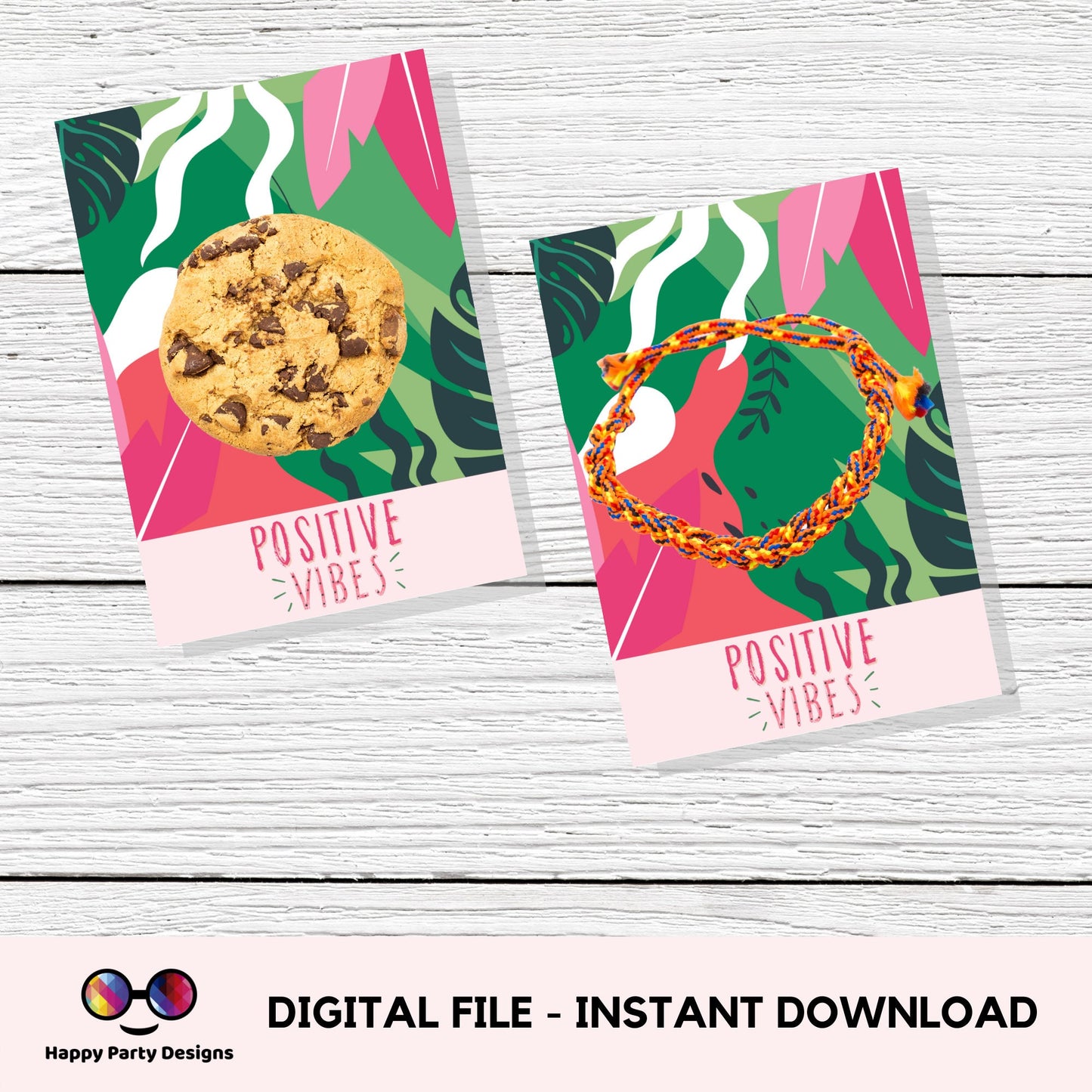 Cookie Tag 3.5" X 5" | Positive Vibes Summer Tag |Summer Printable Mini Cookie Card  | Leaves cookie tag   | Monstera  cookie tag