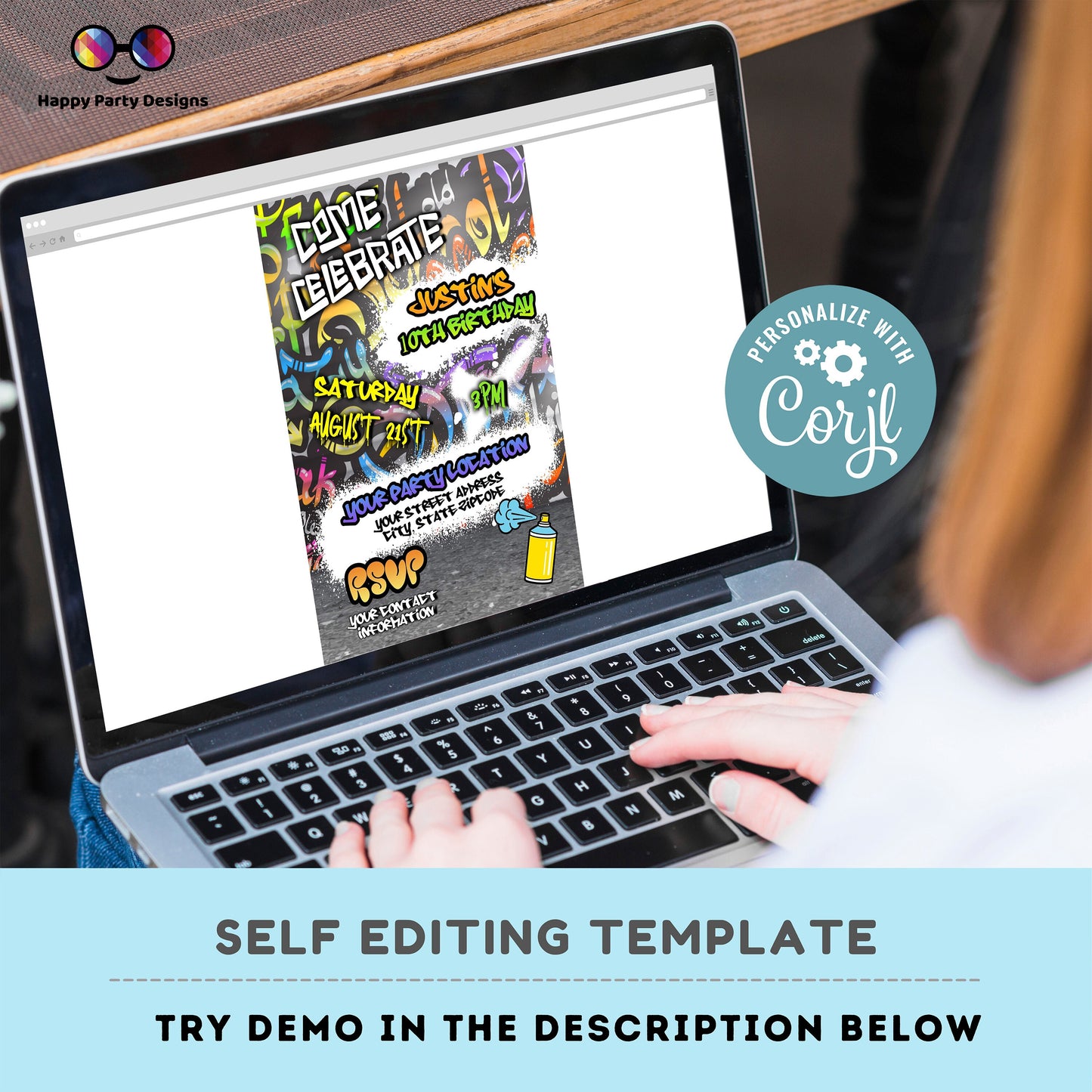 Editable Graffiti invitation | Digital graffiti printable invite | Birthday boy | Graffiti Invitation | Personalize Online #K1