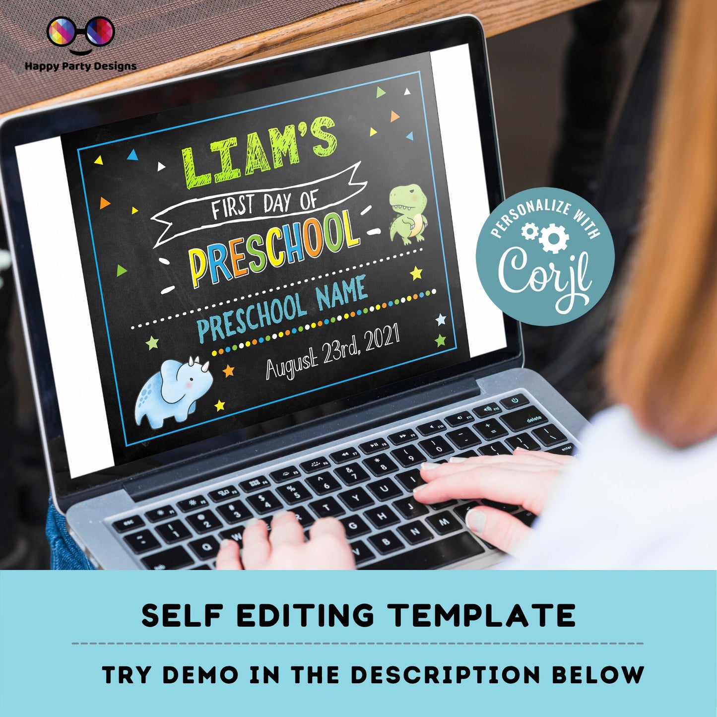 Editable Dinosaur First Day of Preschool Sign | First Day of School Chalkboard Sign | 1st Day of School Sign | Chalkboard Sign