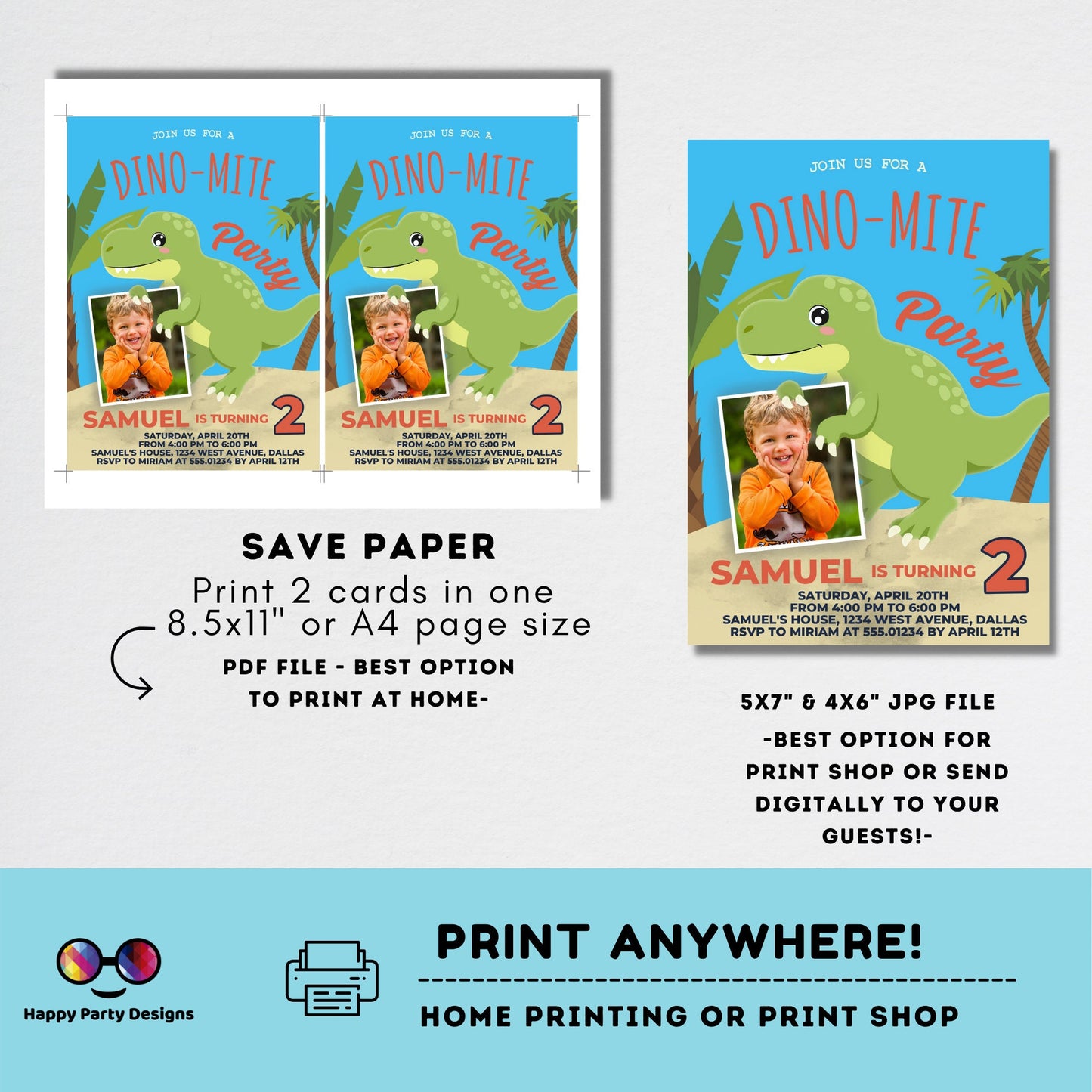 Editable Boy Dinosaur Birthday Invitation | Dino-mite Birthday Invitation | Dino Birthday invitations | Cute Dinosaur Birthday Invitation