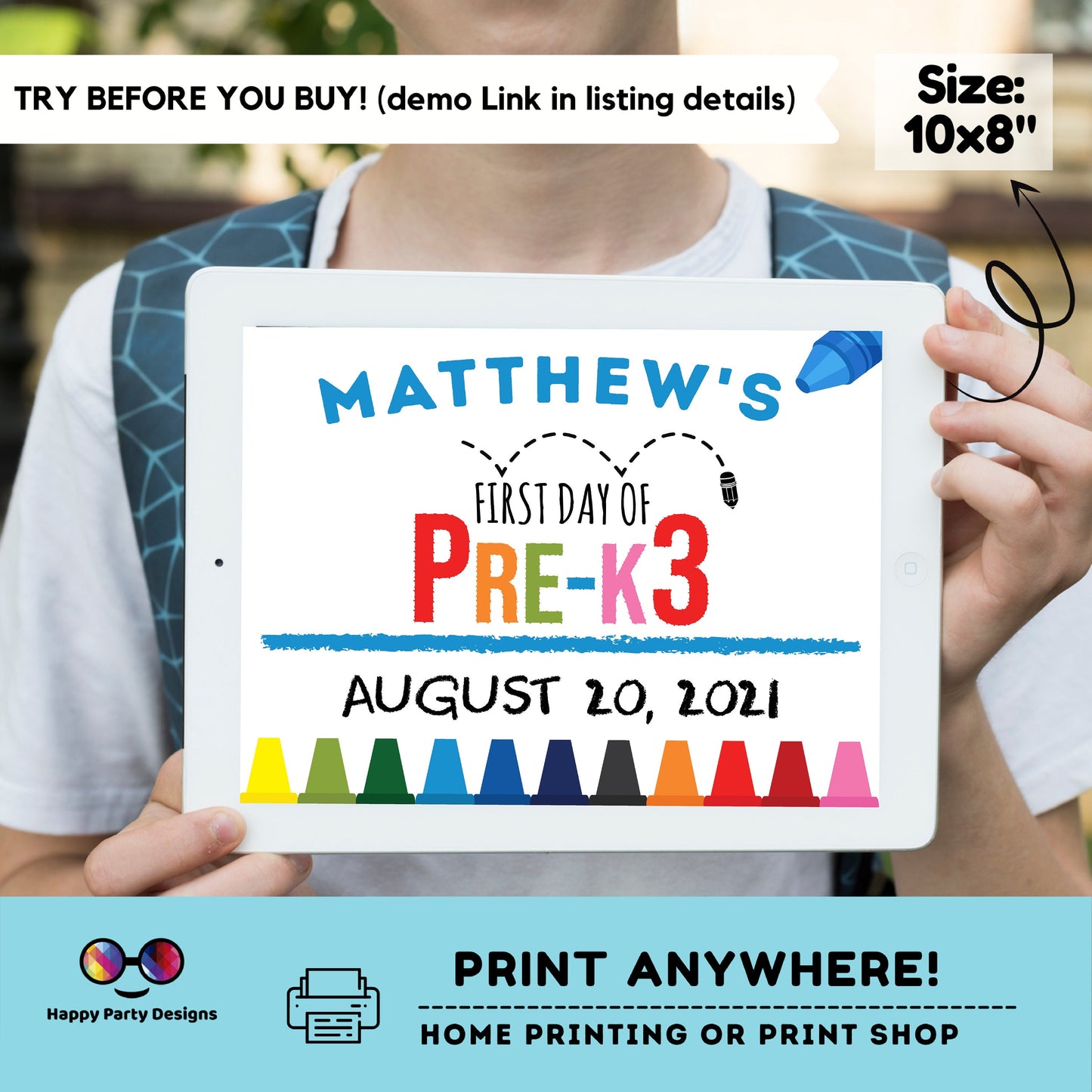 Editable First day of Pre-K3 | Pre-K3 Sign | 1st Day of Pre-K3 Sign | personalized school sign