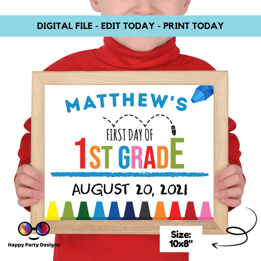 Editable First day of 1st grade | First grade Sign | 1st Day of 1st grade Sign | personalized school sign