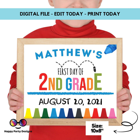 Editable First day of 2nd grade | Second grade Sign | 1st Day of 2nd grade Sign | personalized school sign